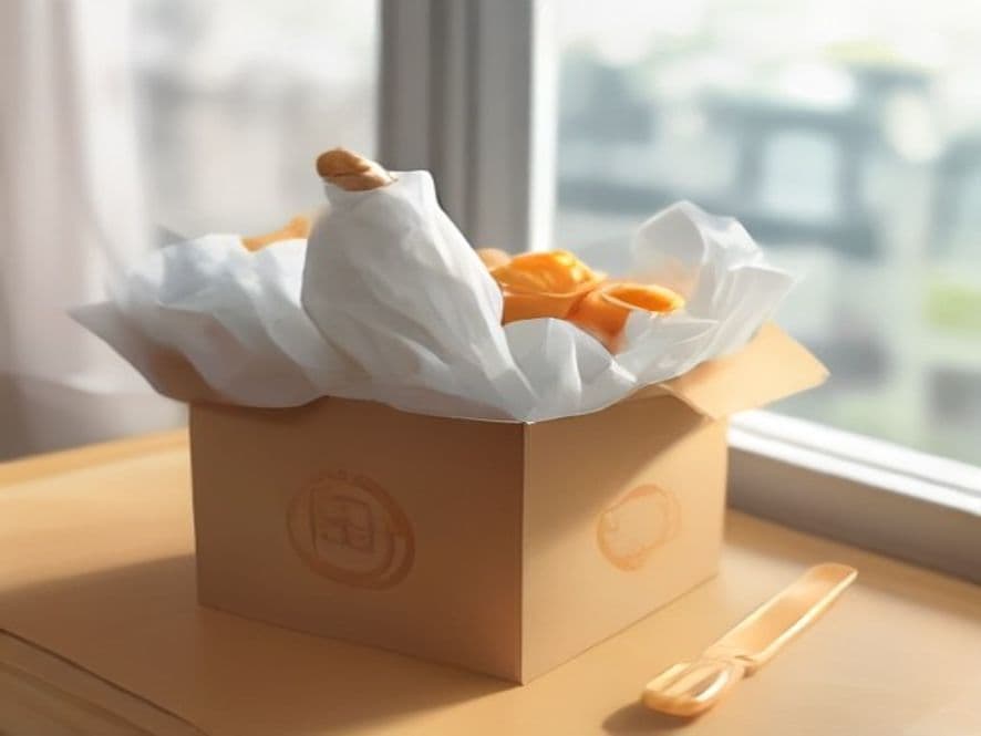 An open BabyBack box on a sunny kitchen table, terracotta cup and spoon just out of the tissue.